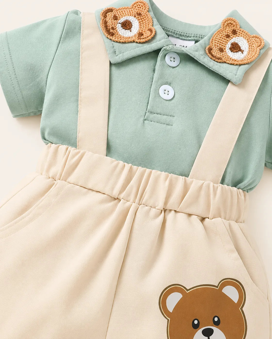 Conjunto Bebê 2 Peças Ursinho Mint com Suspensório