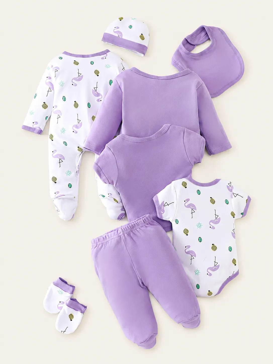 Conjunto Bebê Flamingo Lilás 8 Peças