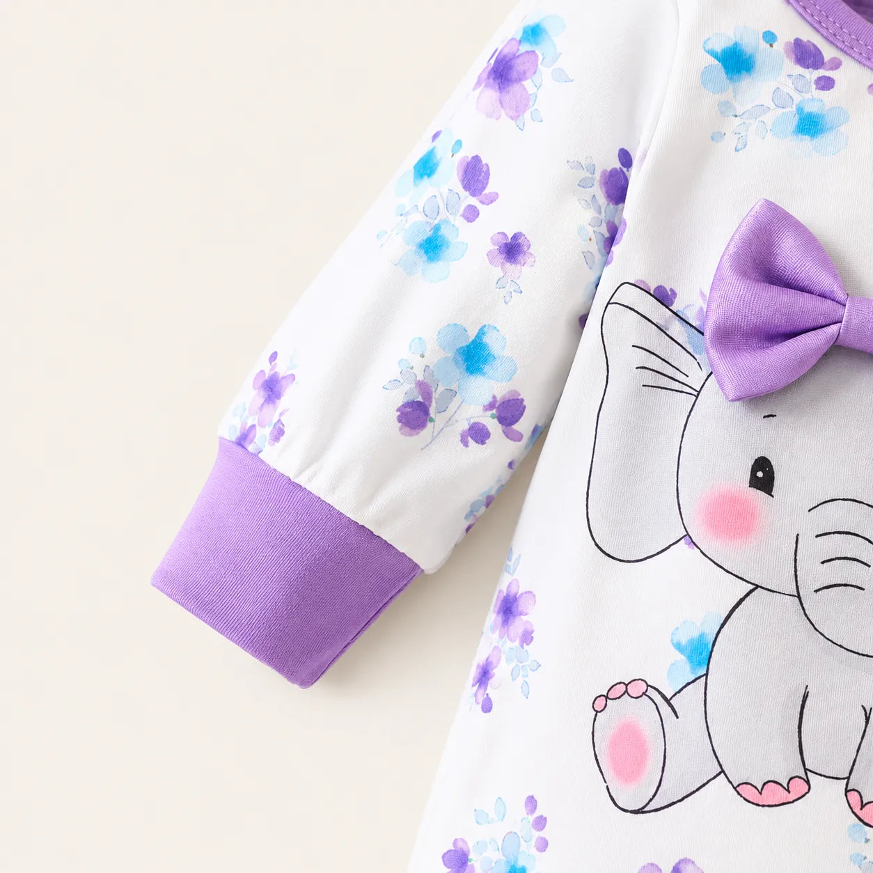 Macacão Bebê Elefantinha Floral com Touca