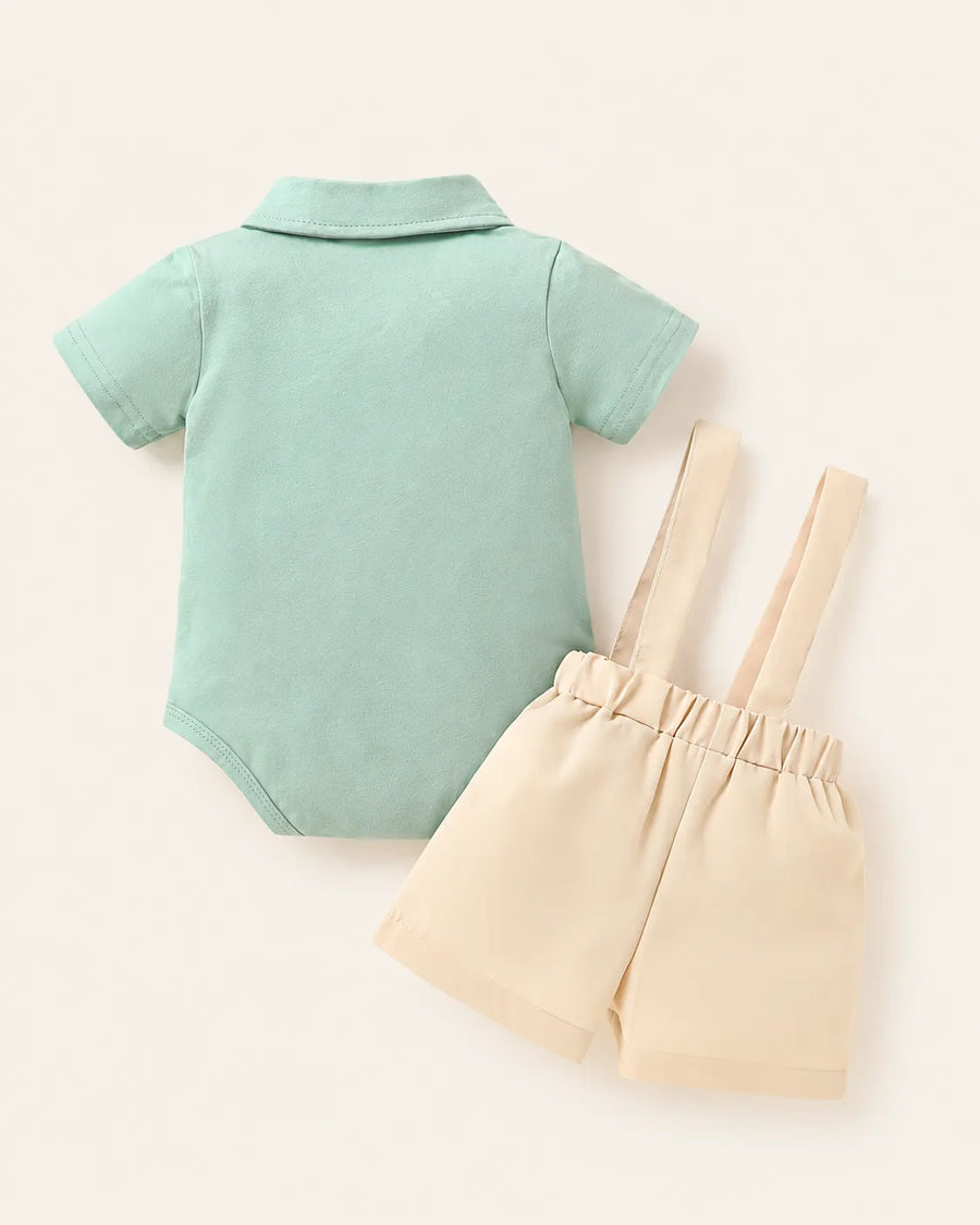Conjunto Bebê 2 Peças Ursinho Mint com Suspensório