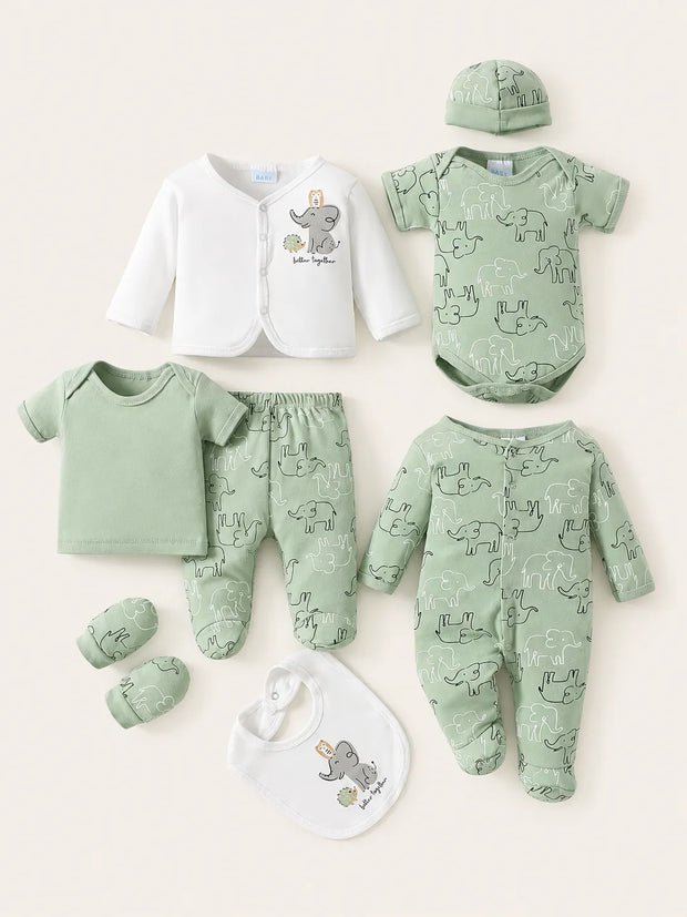Conjunto Bebê Elefantinho Verde 8 Peças
