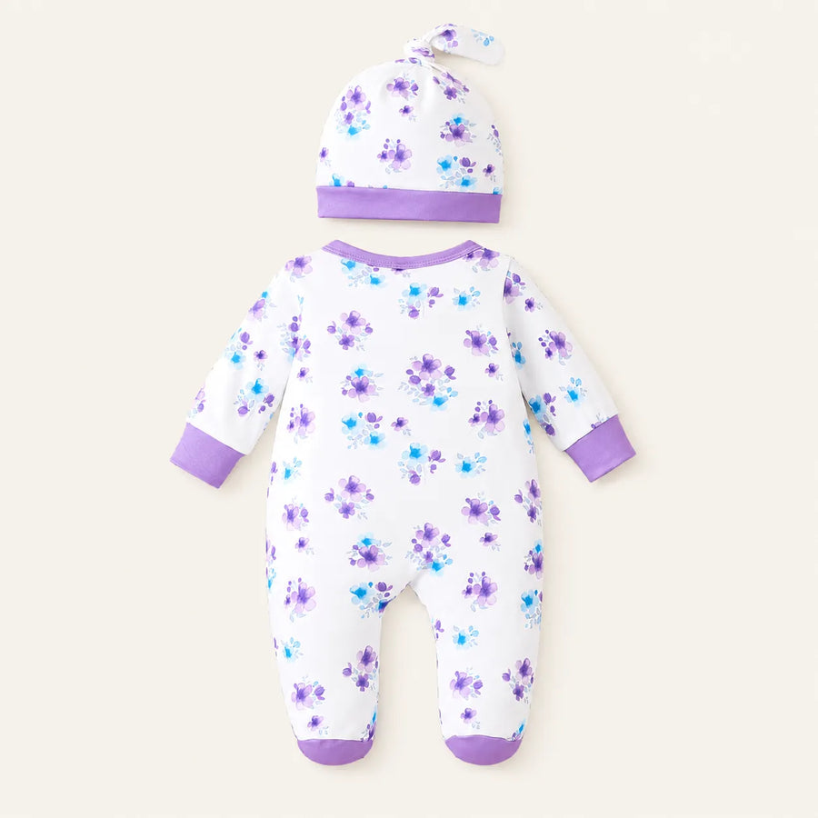 Macacão Bebê Elefantinha Floral com Touca
